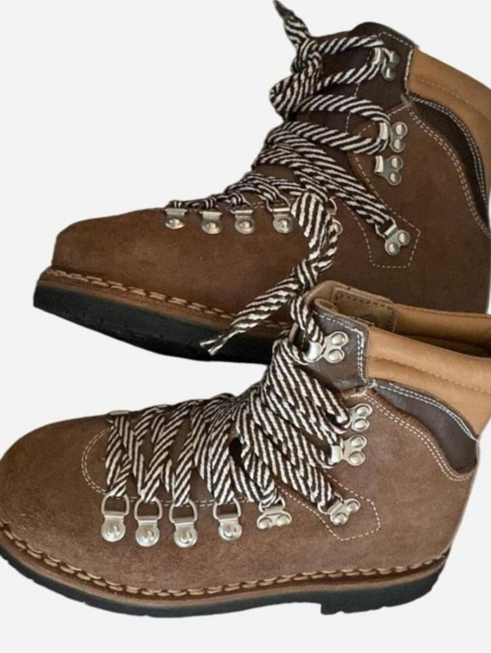 Vibram Beige & Brown Leather Hiking Boots